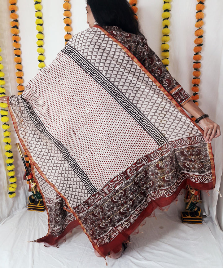 3pc grey kalamkari block print chanderi suit set