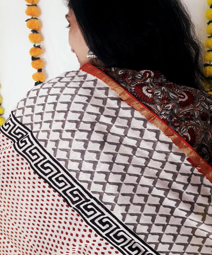 3pc grey kalamkari block print chanderi suit set