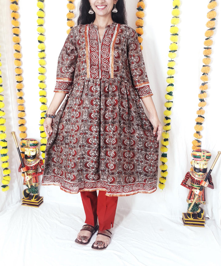 3pc grey kalamkari block print chanderi suit set