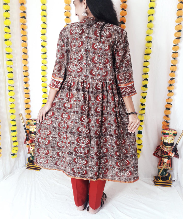3pc grey kalamkari block print chanderi suit set
