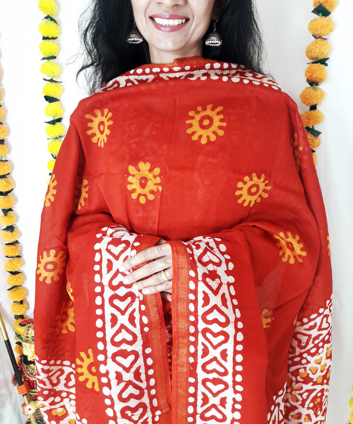 3pc red batik dyed chanderi suit set