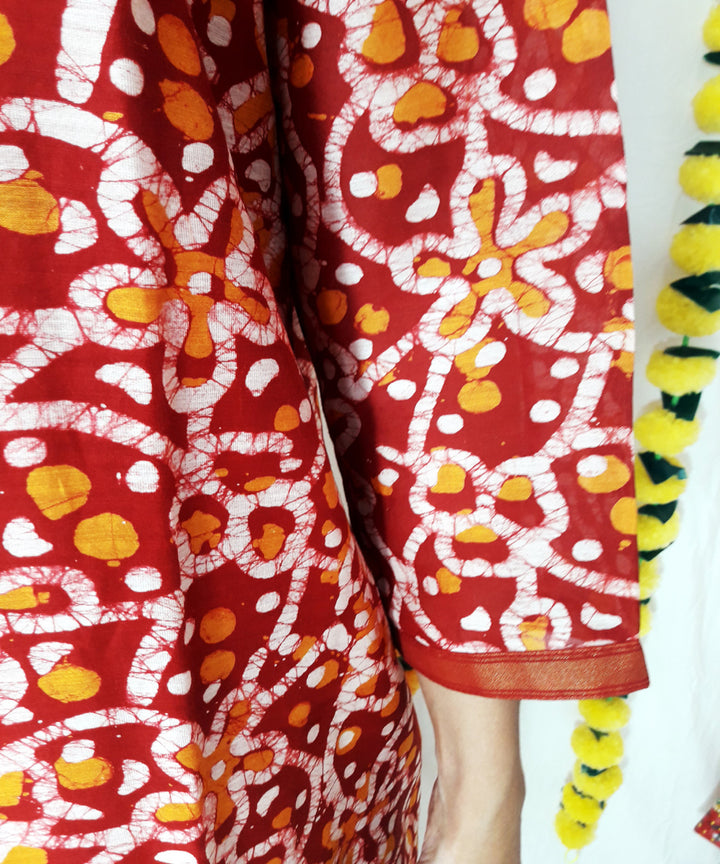 3pc red batik dyed chanderi suit set