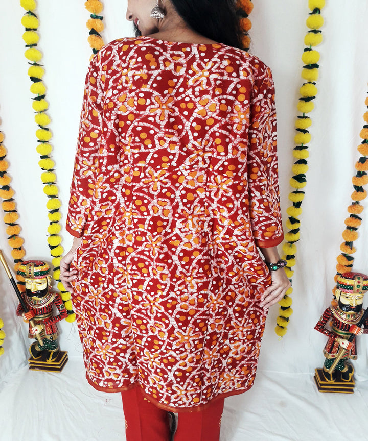 3pc red batik dyed chanderi suit set