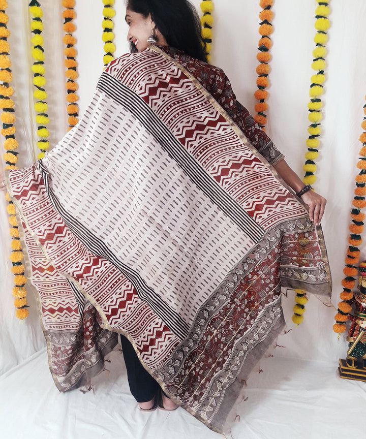 3pc red kalamkari block print chanderi suit set