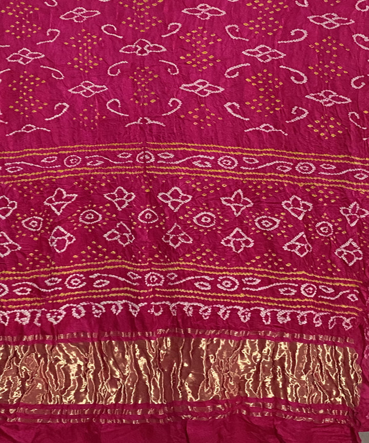 Dark pink hand printed tie dye bandhani gajji silk saree