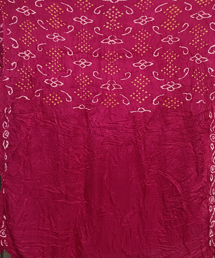 Dark pink hand printed tie dye bandhani gajji silk saree