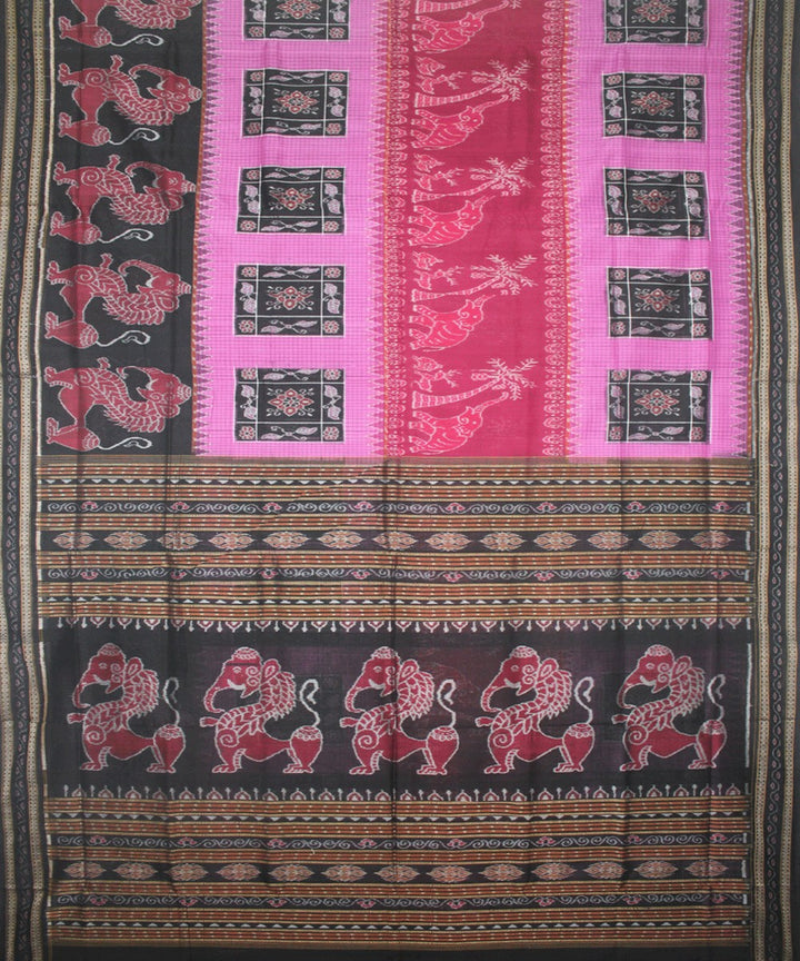 Handwoven Sambalpuri Ikat Cotton Saree in Magenta and Black
