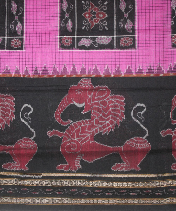 Handwoven Sambalpuri Ikat Cotton Saree in Magenta and Black