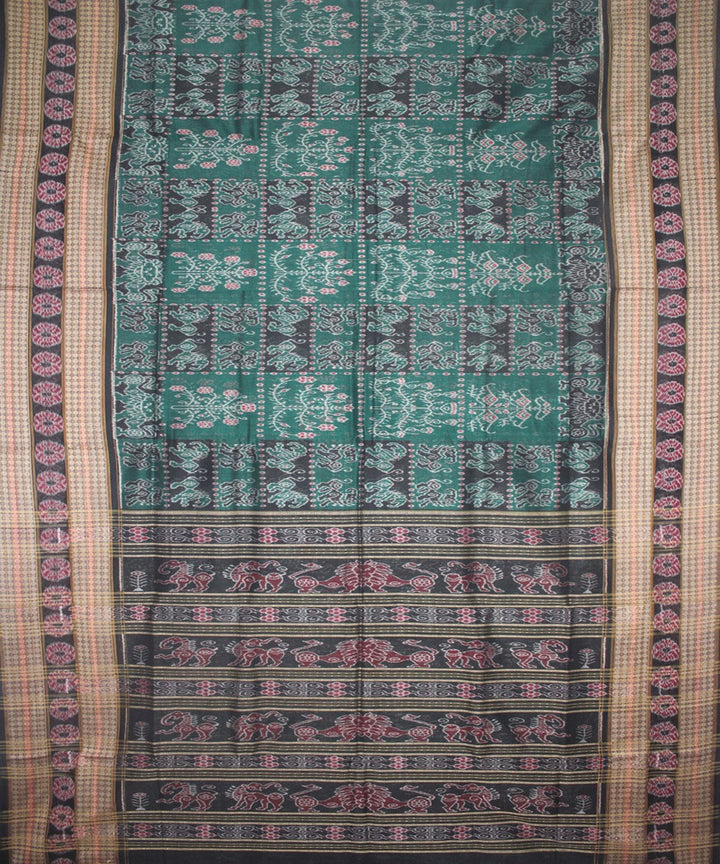 Handwoven Sambalpuri Ikat Cotton Saree in Green and Black