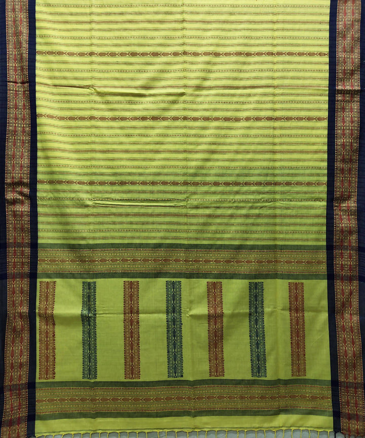 Yellow multicolor handloom handspun cotton saree