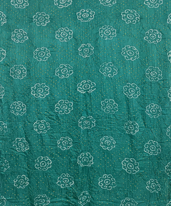 Cyan green hand printed tie dye bandhani gajji silk saree