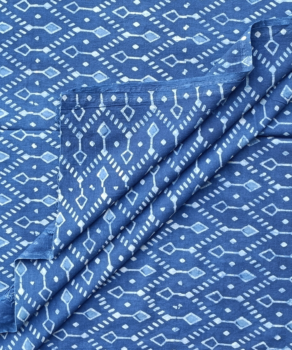 2.5m Indigo dabu print handspun handwoven cotton kurta fabric