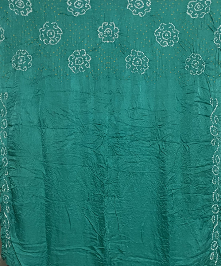 Cyan green hand printed tie dye bandhani gajji silk saree