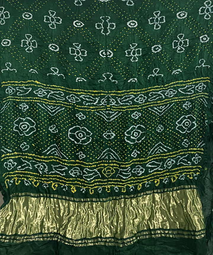Dark green hand print tie dye bandhani gajji silk saree