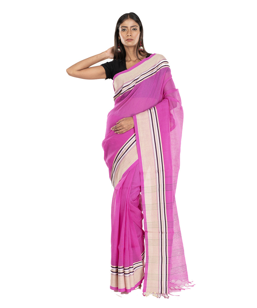 Magenta pink handloom shantipuri bengal cotton saree