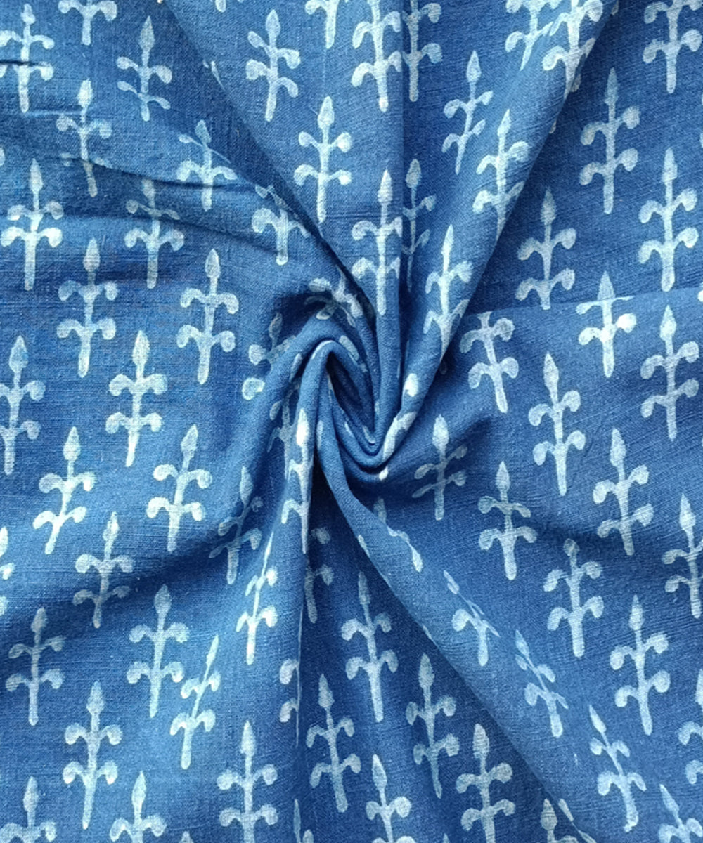 2.5m Indigo dabu print hand spun handloom cotton kurta fabric