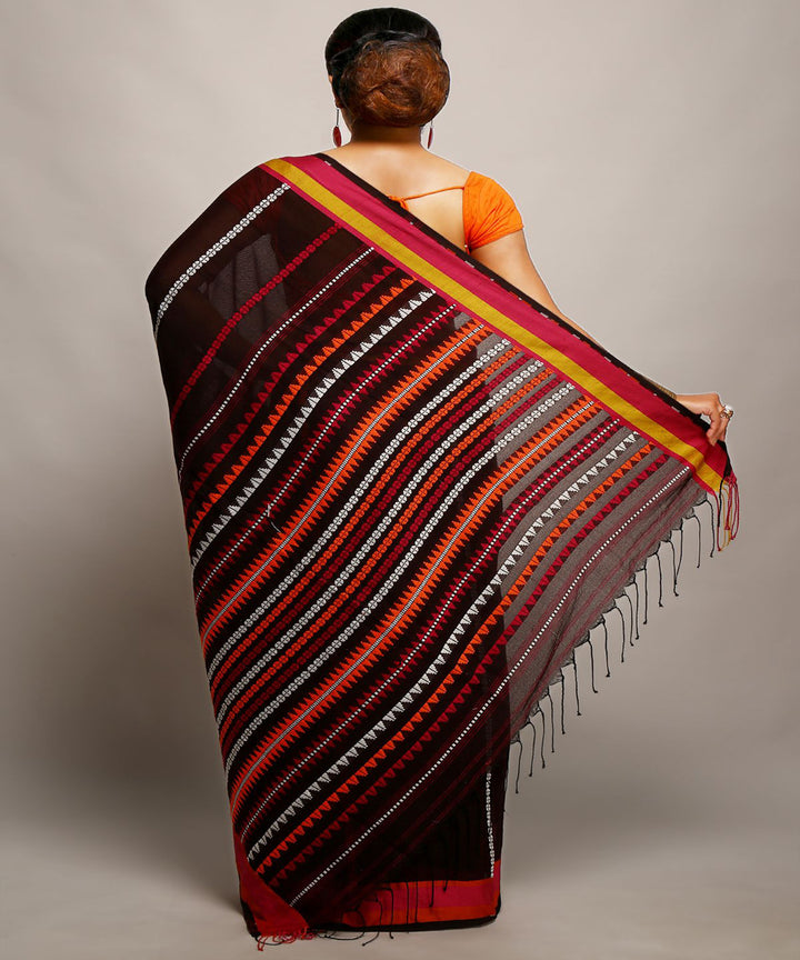 Black maroon handwoven begumpuri cotton bengal saree