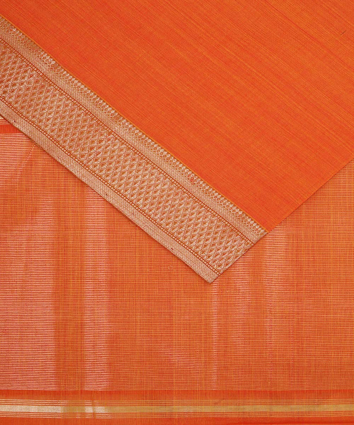 Orange silver big border cotton handwoven mangalagiri saree