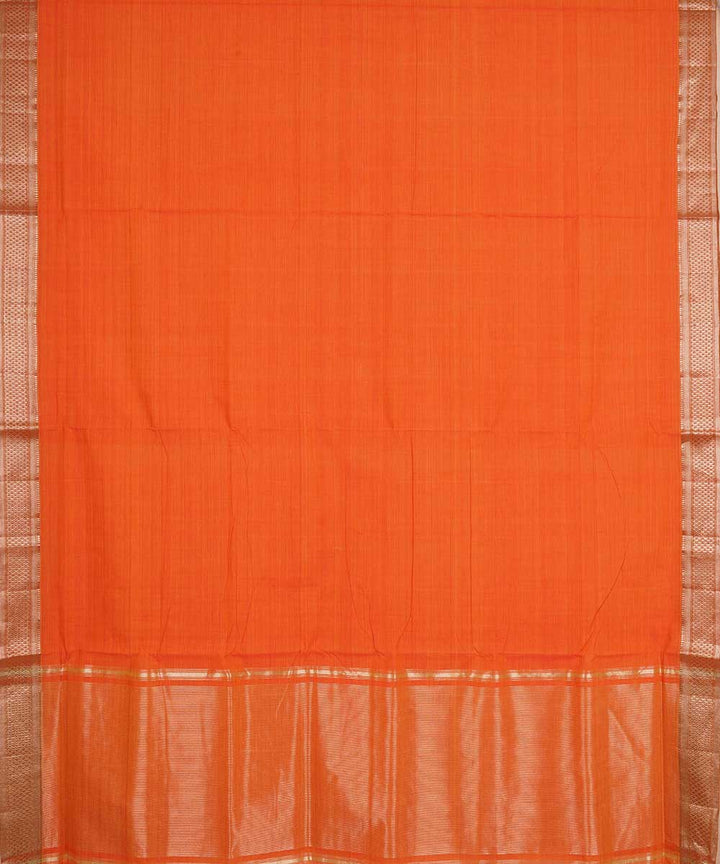 Orange silver big border cotton handwoven mangalagiri saree