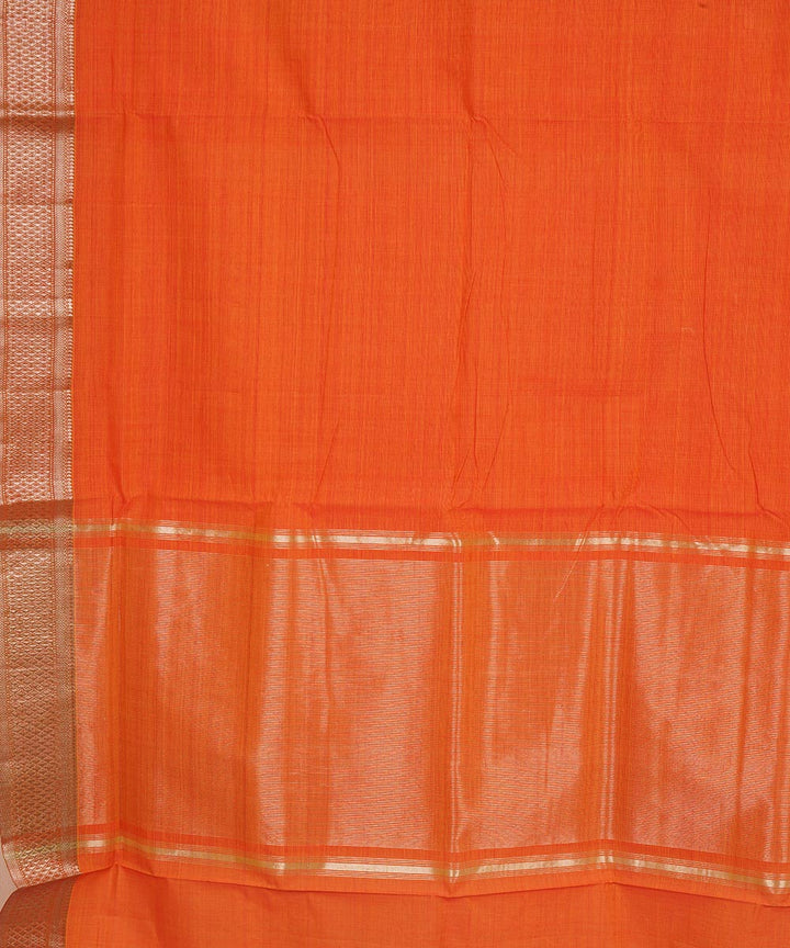 Orange silver big border cotton handwoven mangalagiri saree