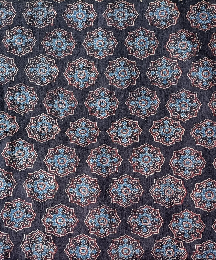 2.5m Black blue ajrakh print handspun handwoven cotton kurta fabric