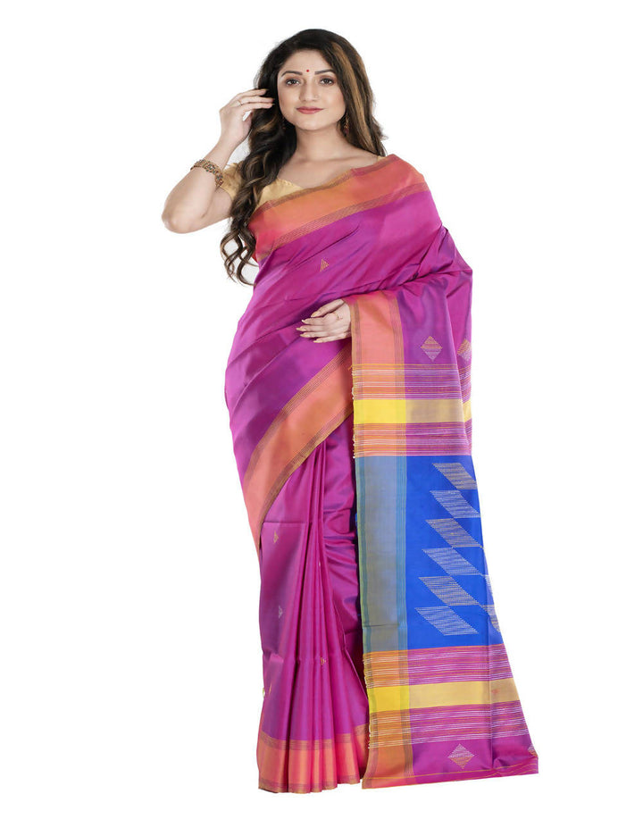 Purple pink bengal silk handwoven saree