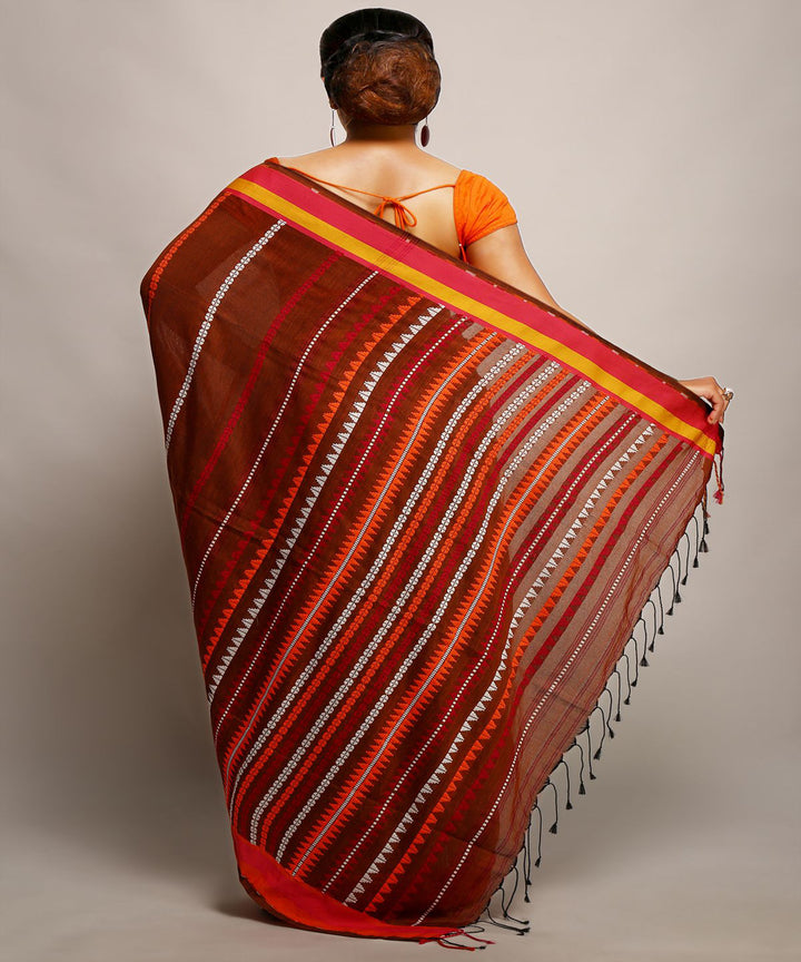 Brown handwoven begumpuri cotton bengal saree