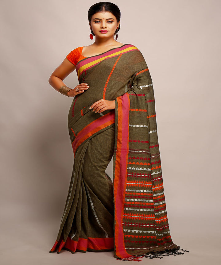 Grey bronze handwoven begumpuri cotton bengal saree