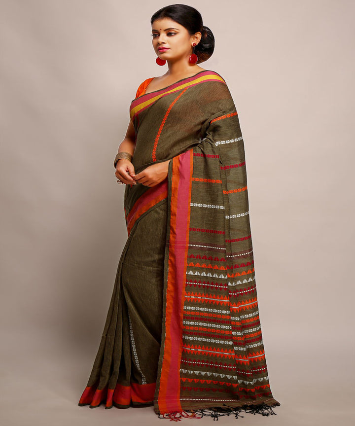 Grey bronze handwoven begumpuri cotton bengal saree