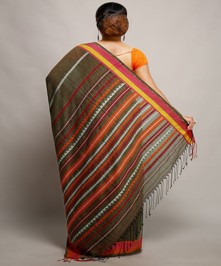 Grey bronze handwoven begumpuri cotton bengal saree