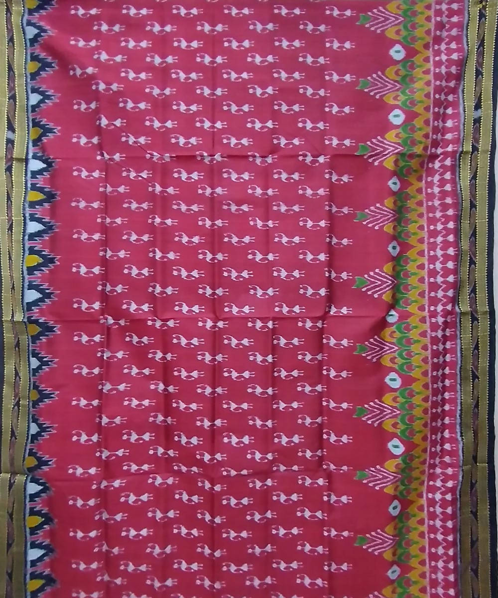 Maroon multicolor handwoven silk khandua saree