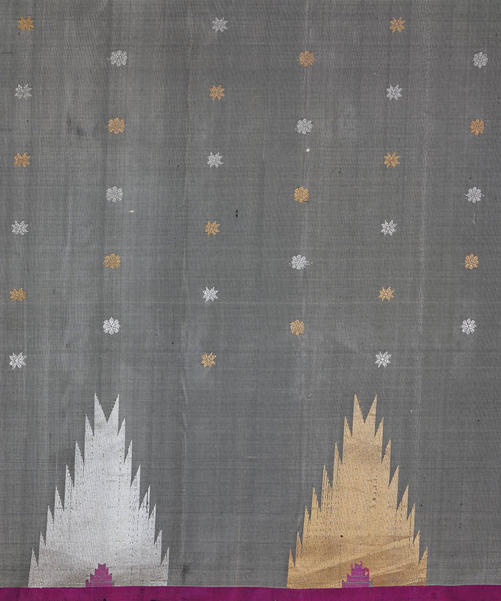 Grey handwoven silk gadwal saree