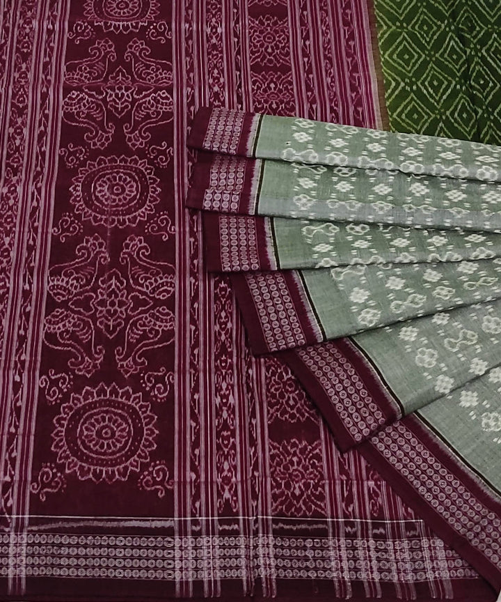 Multicolor maroon cotton handwoven sambalpuri saree