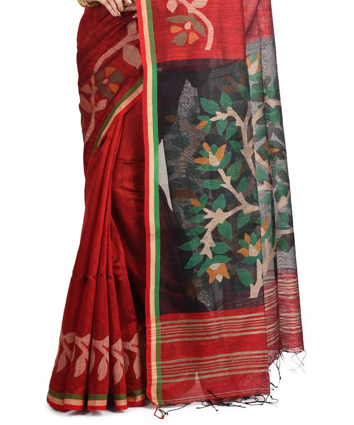 Resham shilpi maroon bengal silk saree with handwoven jamdani work