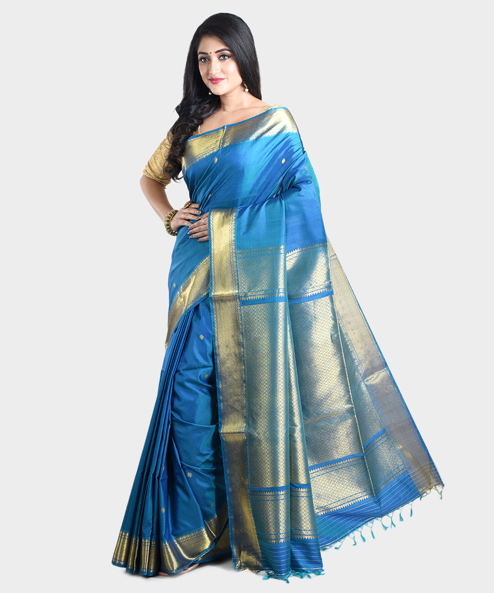 Blue handwoven silk saree