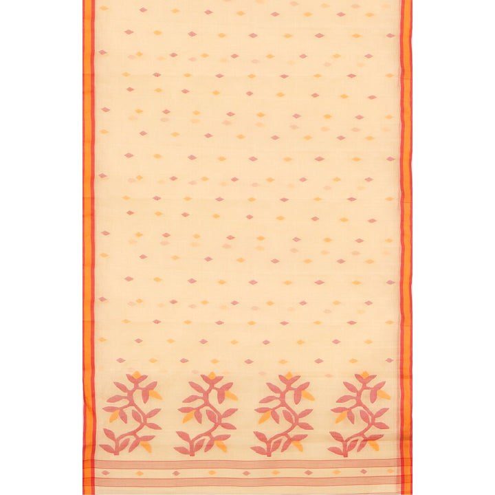 Tantuja light orange handloom cotton jamdani saree