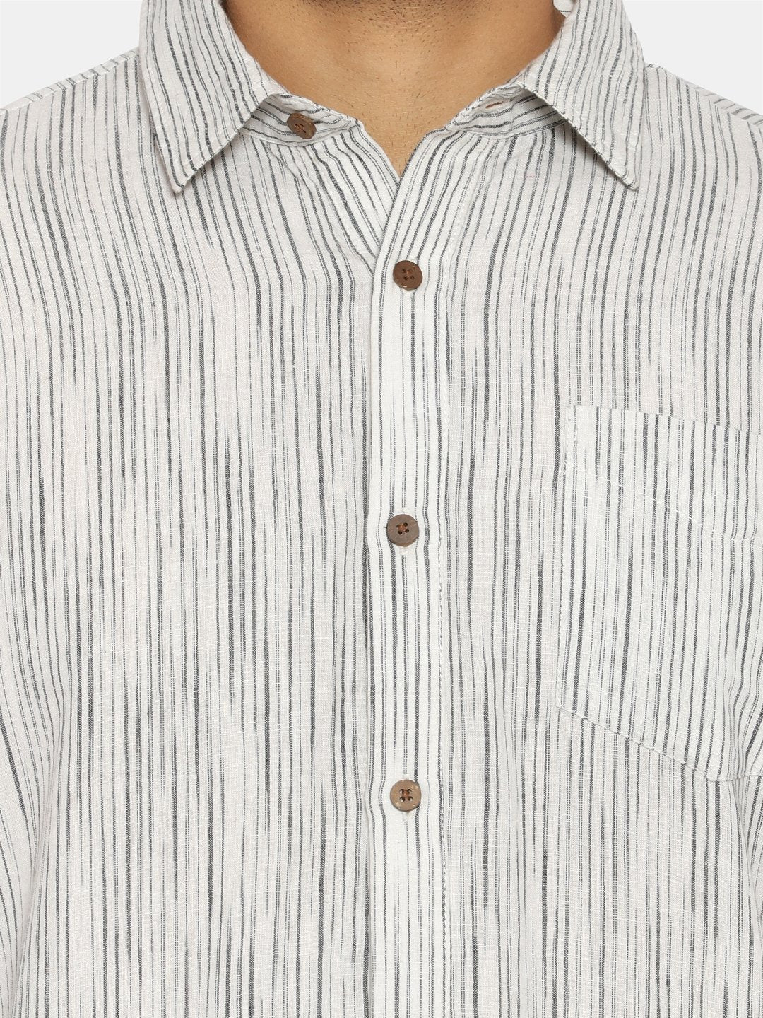 Black & white striped collared kurta