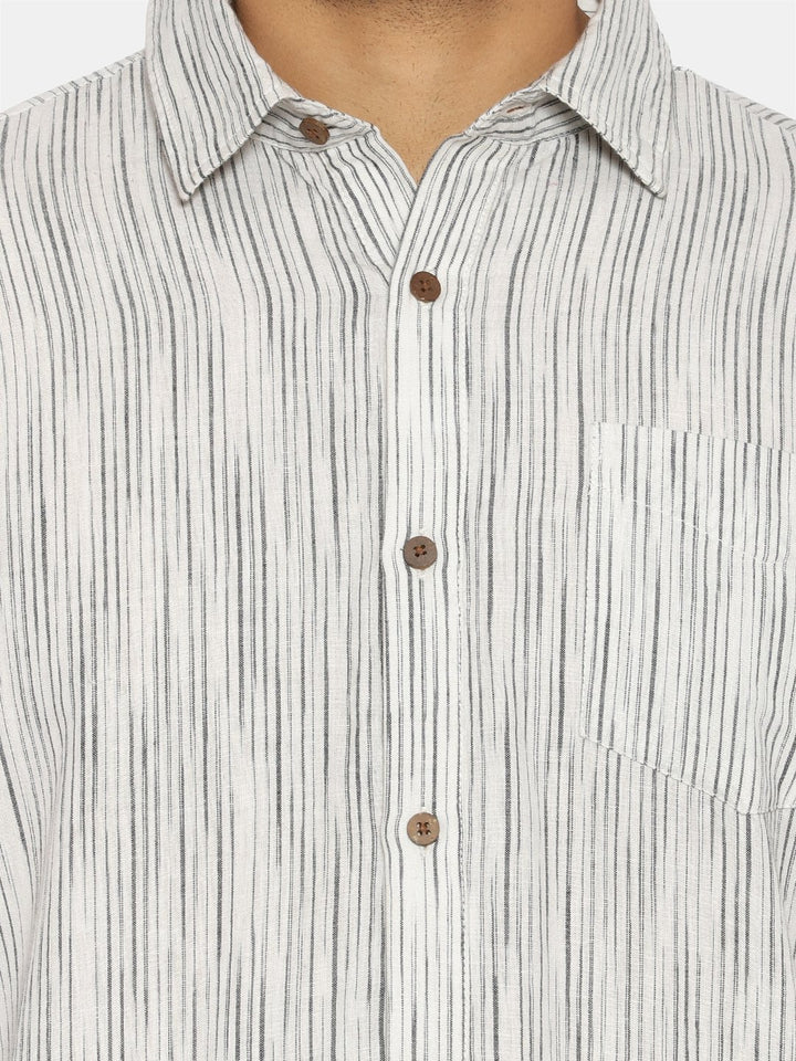 Black & white striped collared kurta