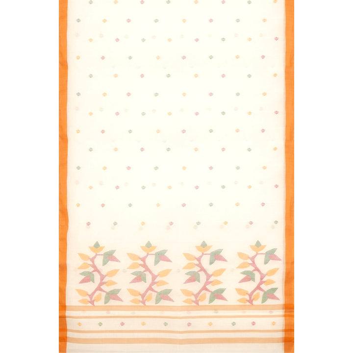 Tantuja beige and orange handloom cotton jamdani saree