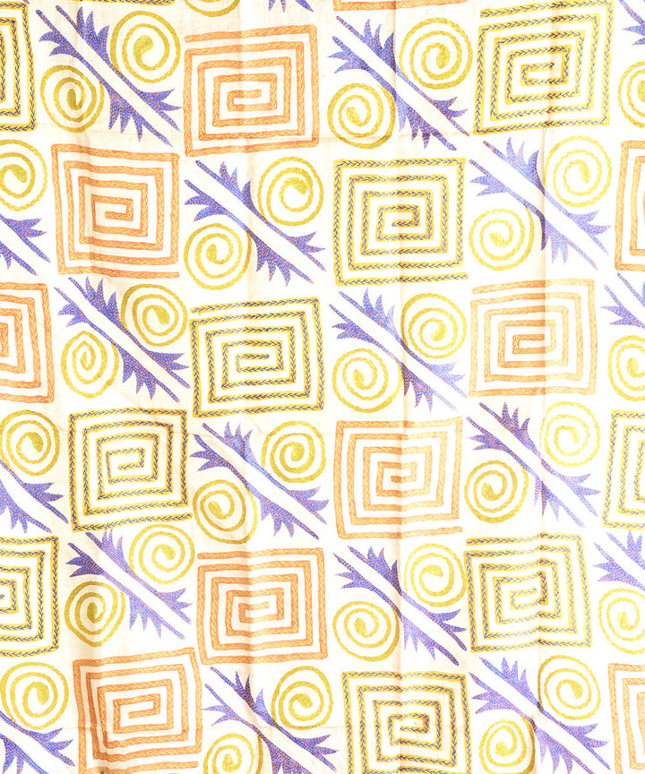 2pc Mustard beige hand embroidery silk dress material