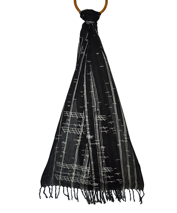 Black handwoven cotton silk jamdani stole