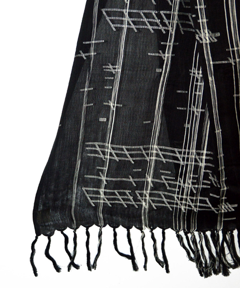 Black handwoven cotton silk jamdani stole