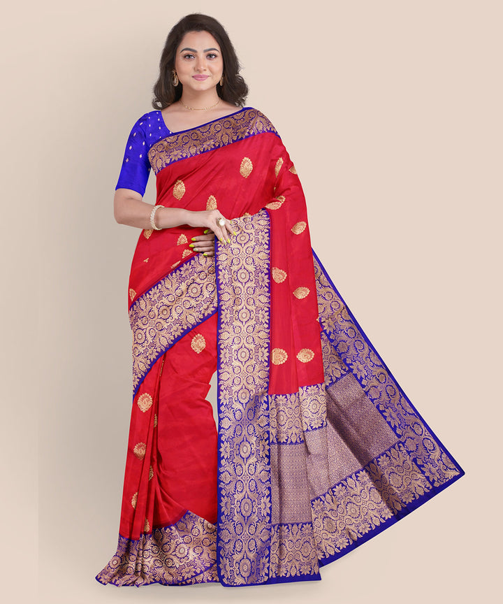 Red and royal blue silk handloom banarasi saree