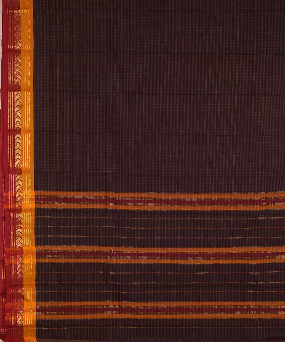 Chocolate brown handwoven cotton narayanpet saree