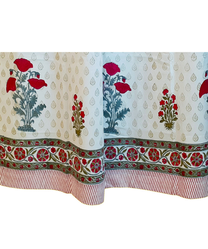 White hand block print long door cotton curtain