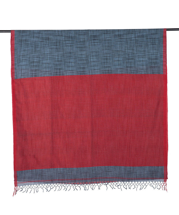 Handwoven dark grey red cotton tie dye fulia saree