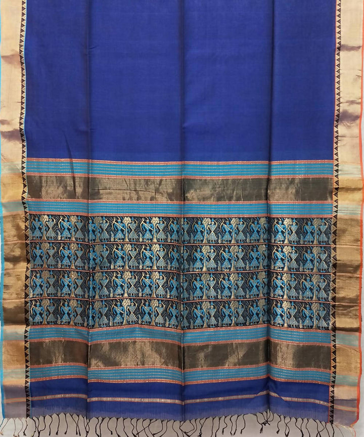 Navy blue hand loom cotton silk maheshwari saree