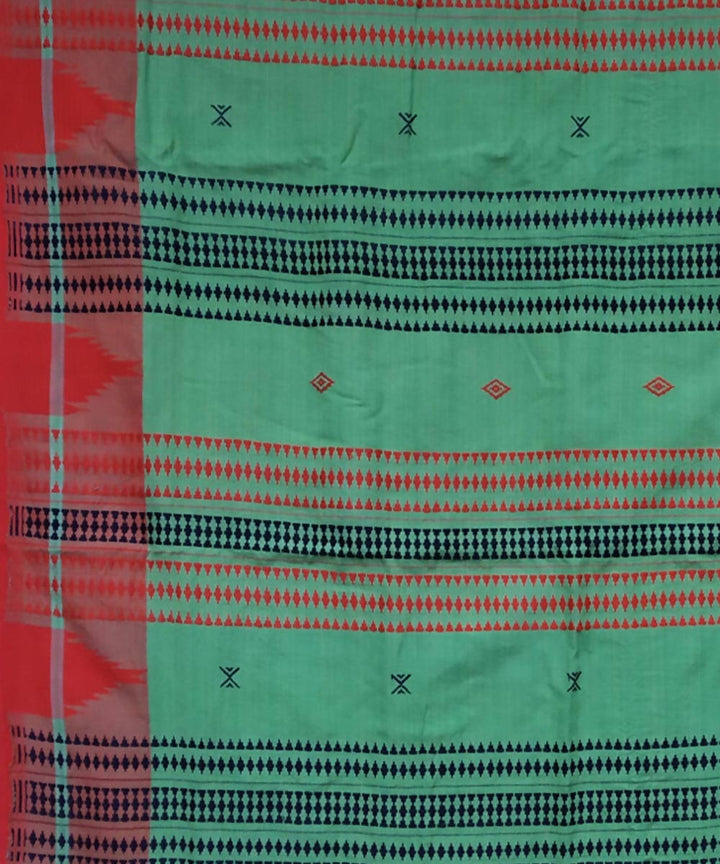 Cyan green navy blue handwoven coarse cotton kotpad saree