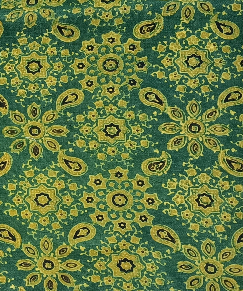 2.5m Green ajrakh print handspun handwoven cotton kurta fabric