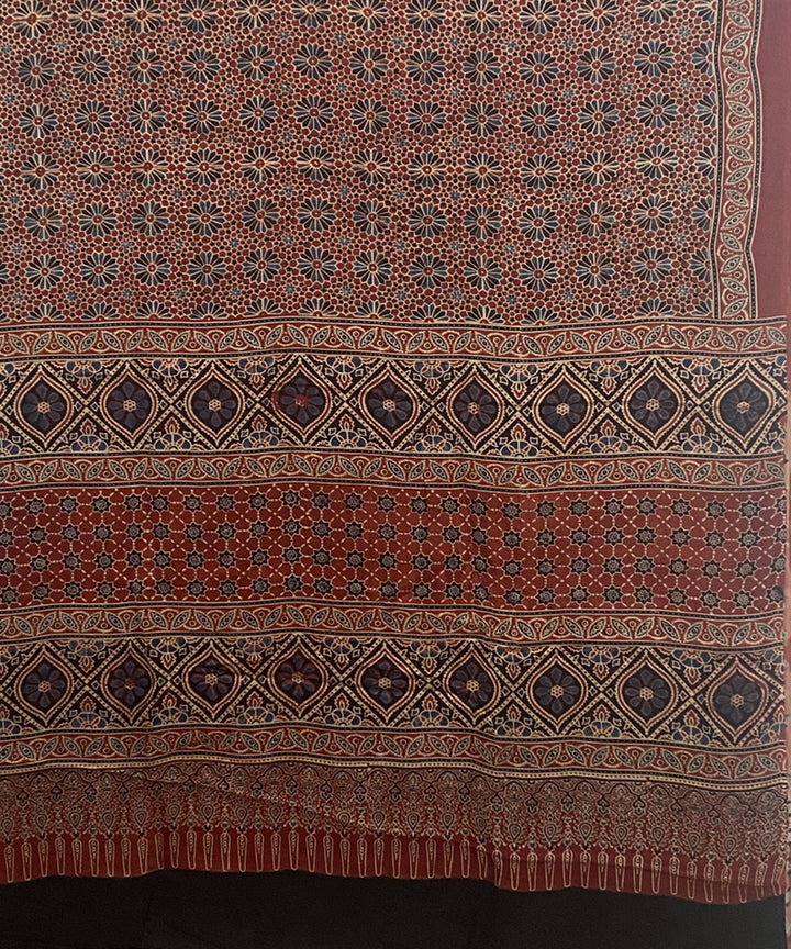 Maroon black handblock print modal silk ajrakh saree